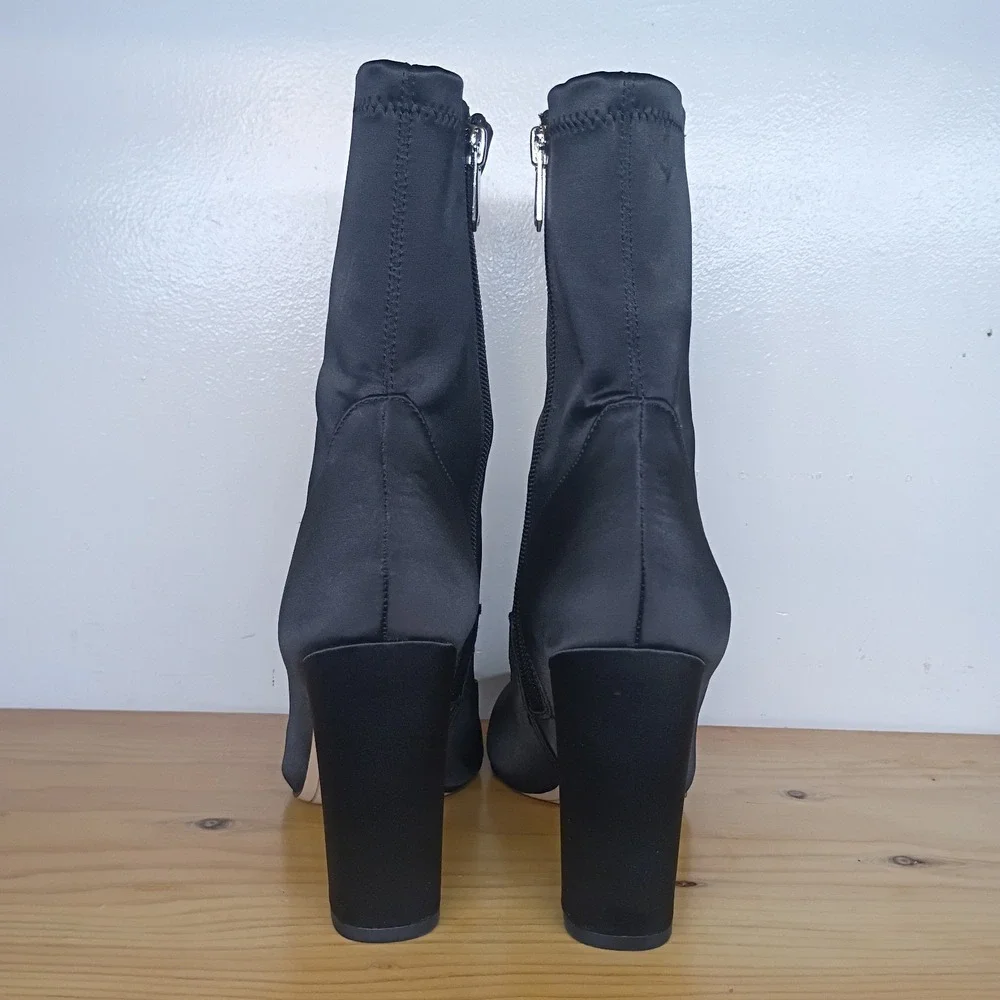Sam Edelman Calexa Ankle Boots Women's Black Satin Block Heel Boots Size 7.5 M
